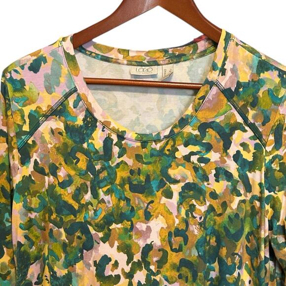 LOGO Women Tunic Top L Colorful Abstract‎ Whimsical Artsy Asymmetrical Hem Boho - Picture 4 of 11